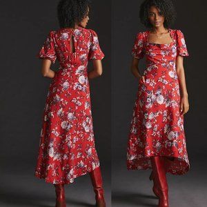 NEW Anthropologie Maeve Puff-Sleeve Dress SIZE 6 Nwt red floral